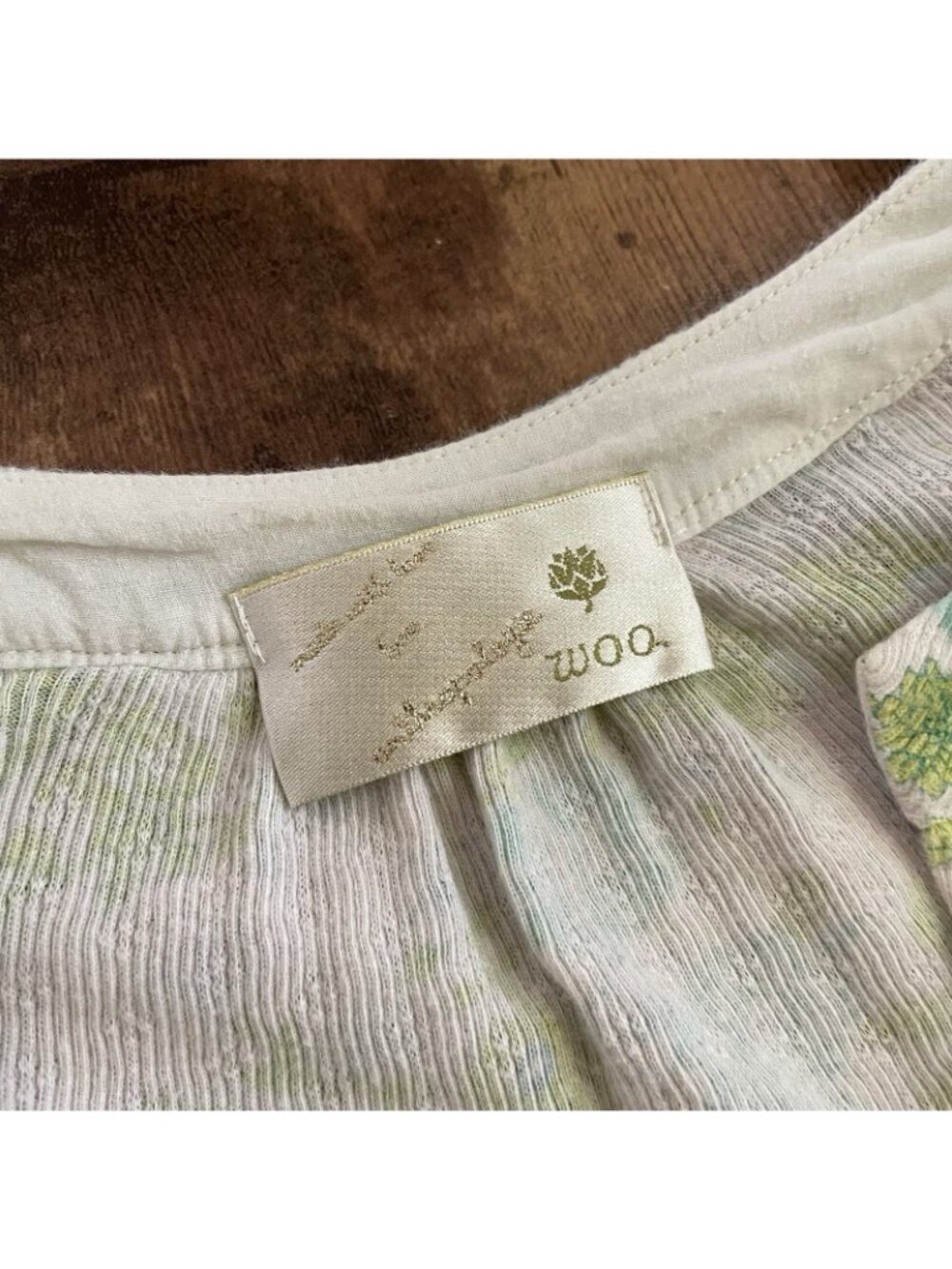 Y2k Vintage Woo Anthropologie Womens Thermal Top Sz Medium Green Floral Shirt - Picture 9 of 9